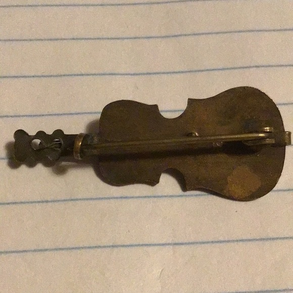 Fiddle or violin estate brooch Antique jewelry enamel instrument c clasp pin - Picture 13 of 13